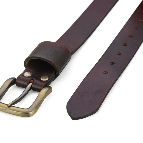 Men's Leather Belt - Antique Dark Maroon Handmade Belt- Free Personalization. - Picture 3 of 15